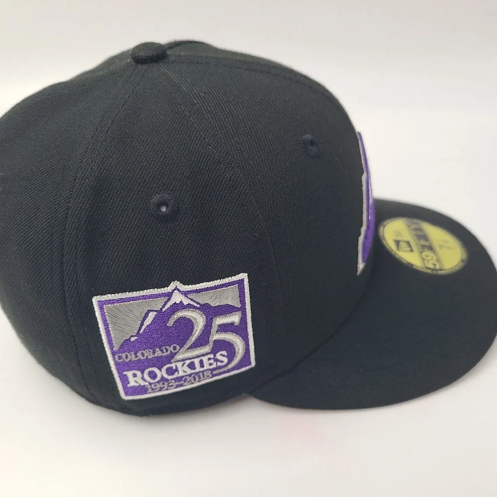 Colorado Rockies Hat Fitted 7 1/8 New Era 59Fifty Black 25th Anniversary Patch‎